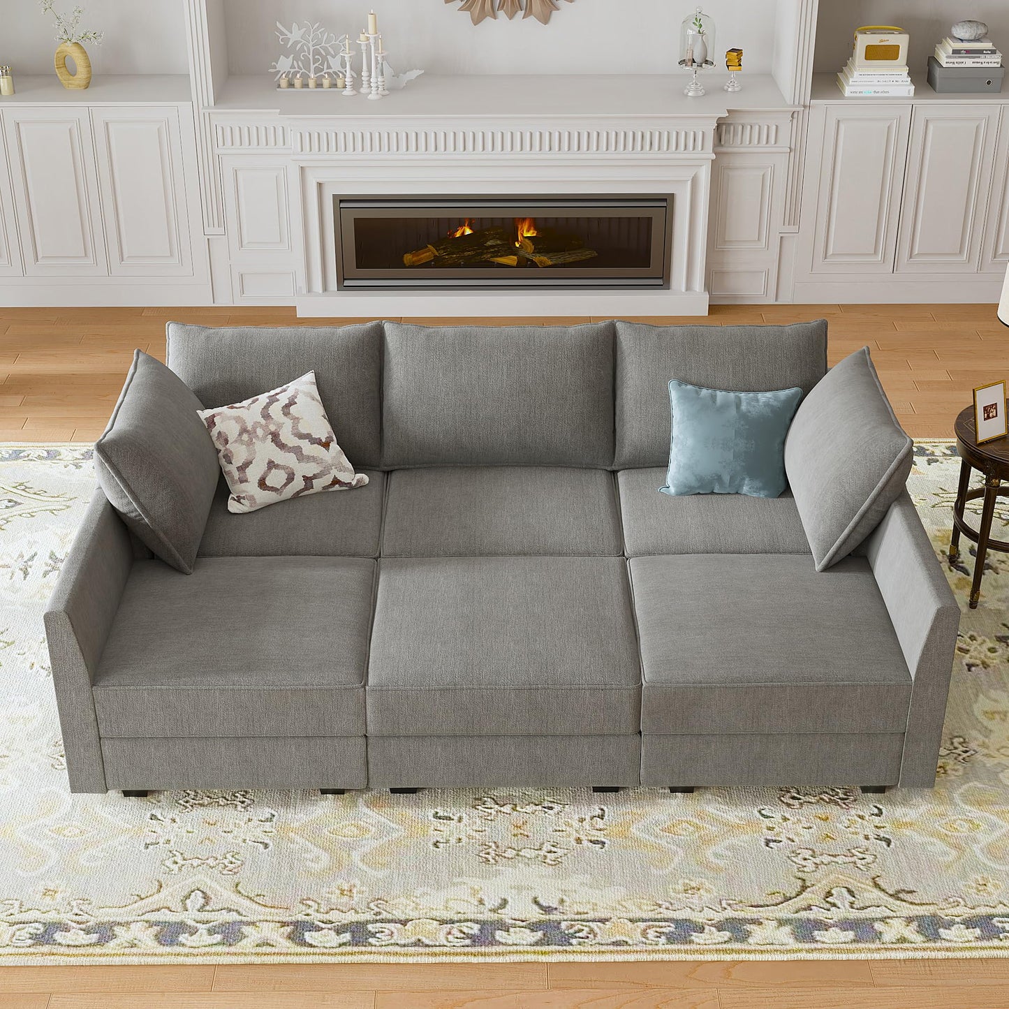 HONBAY Modular Sectional Sleeper Sofa Reversible Modular Couch with Storage Seats Modular Sleeper Sectional Sofa with Storage Ottoman, Grey