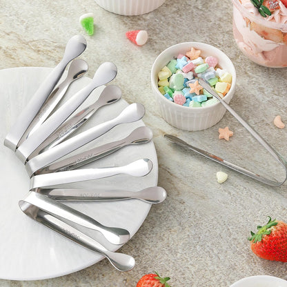 6PCS Mini Small Tiny Tongs - 4.25 Inch Stainless Steel Tongs for Serving Food, Durable Kitchen Metal Tongs for Ice,