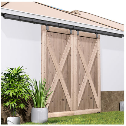 DIYHD 16FT Ceiling Mount Outdoor Double Sliding Barn Door Hardware,Heavy Duty Box Track Kit for Exterior Use,Max Load 300lbs,Fit 2 X48 in Doors (Hardware Only,No Door)