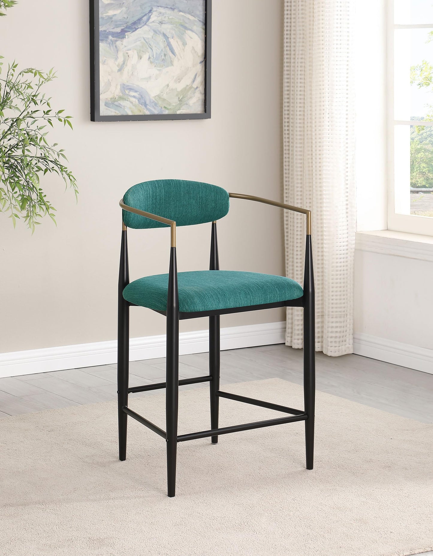 Coaster Home Furnishings - Tina - Fabric Upholstered Counter Height Chairs - Open Back, Padded Seat and Back, Footrest - Dining Room & Kitchen - Set of 2 - Green - 121185