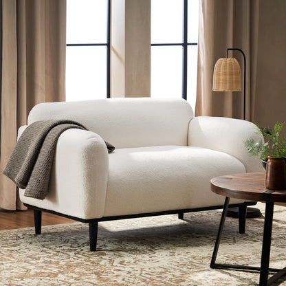 Christopher Knight Home 50" Bouclé Fabric Loveseat Sofa, Modern Upholstered Accent Chair with Armrest & Solid Wood Legs, Deep Seat Oversized Comfy Couch Reading Chair for Living Room Apartment, White