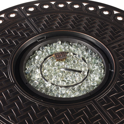 Oakland Living Round 34 in. x 34 in. Aluminum Propane Fire Pit Table with Glass Beads, Two Covers, Lid, 37,000 BTUs in Copper Finish