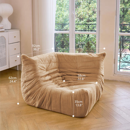 N&V Fireside Corner Chair, Mid Century Armless Floor Sofa, Soft Premium Corduroy Floor Lounge Chair, Foam Sofa Accent Chair for Living Room Bedroom and Office (Beige)