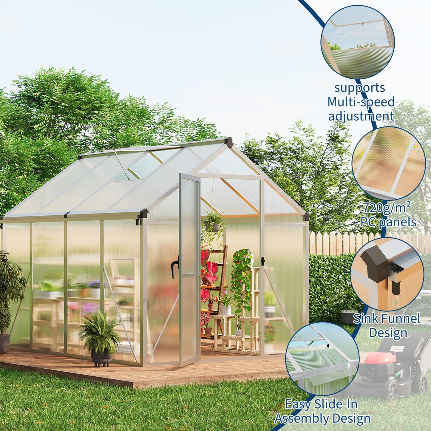 Garvee 6 x 8 FT Greenhouse, Greenhouses for Outside, Polycarbonate Greenhouse with Aluminum Frame, Lockable Door and Ajustable Roof Vent for Backyard, Green Houses for Outside Garden Backyard, Patio