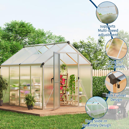 Garvee 6 x 8 FT Greenhouse, Greenhouses for Outside, Polycarbonate Greenhouse with Aluminum Frame, Lockable Door and Ajustable Roof Vent for Backyard, Green Houses for Outside Garden Backyard, Patio