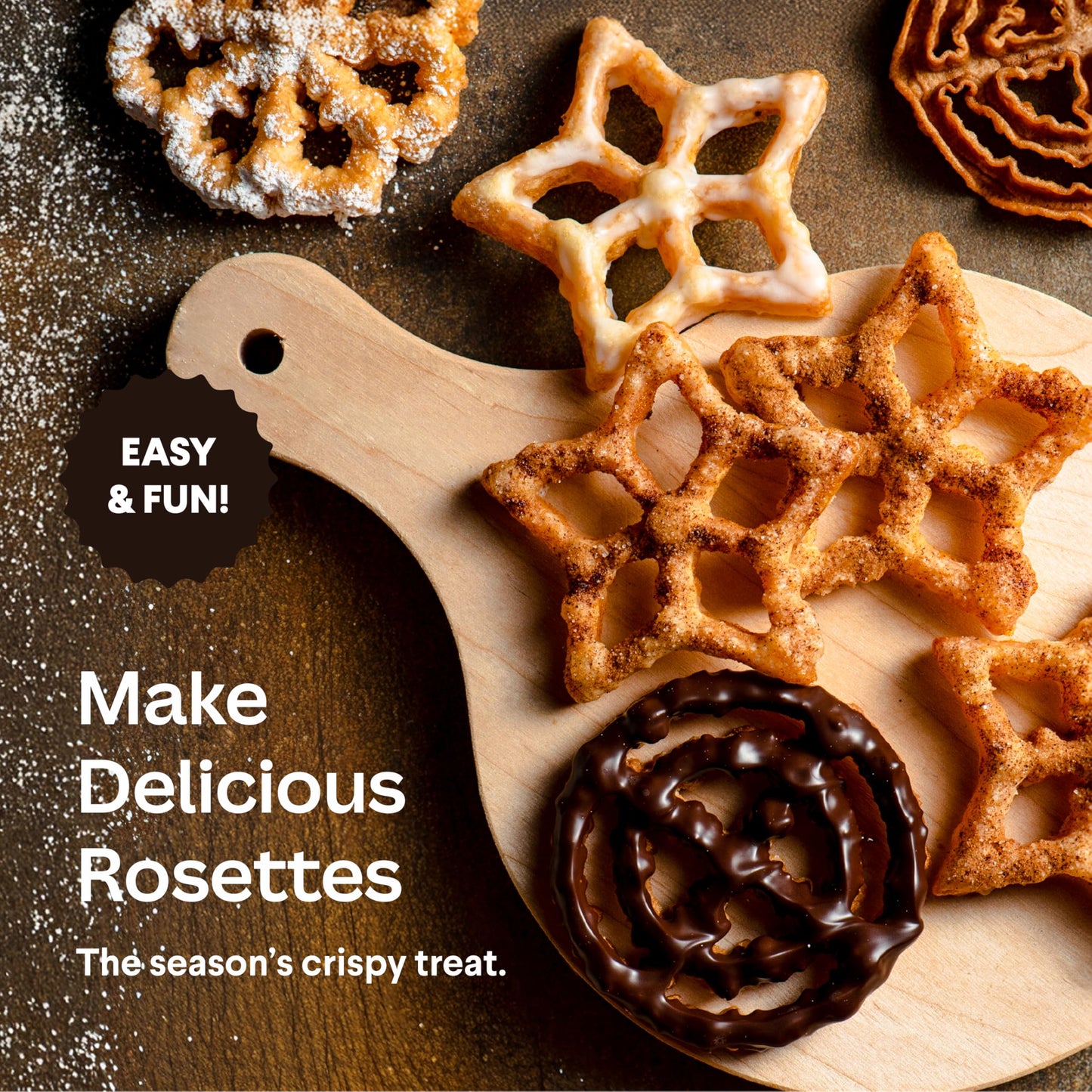Swedish Rosette Iron Set with Handle Cooking Gifts – Rosette Maker & Bunuelos Mold Valentine's Day Baking Essentials | Funnel Cake Maker & Waffle Iron Kit – Rosettes Unique Baking Gift Set for Women