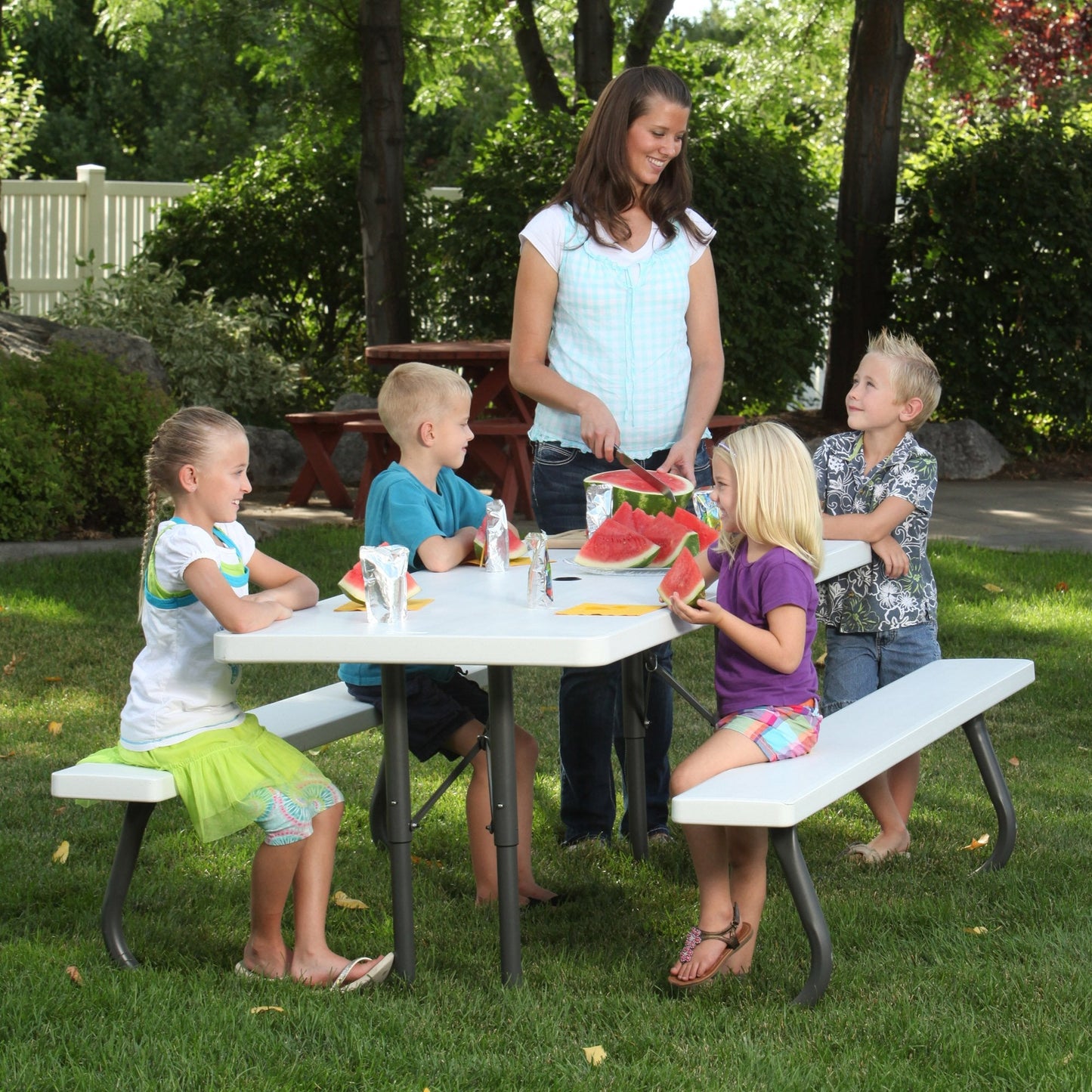 LIFETIME 80215 Folding Picnic Table, 6 Feet, White Granite