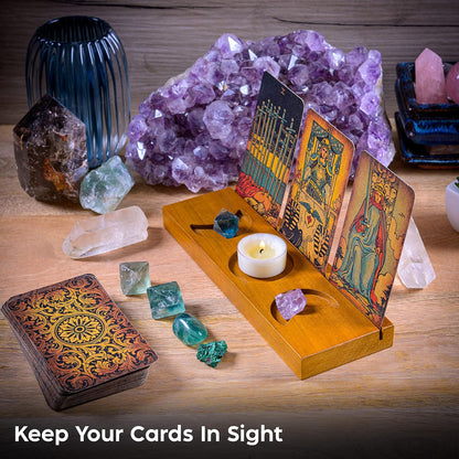 Curawood Tarot Card Holder Stand, 3-Card Stand with Etched Moon - Witchy Gifts for Women, Tarot Accessories