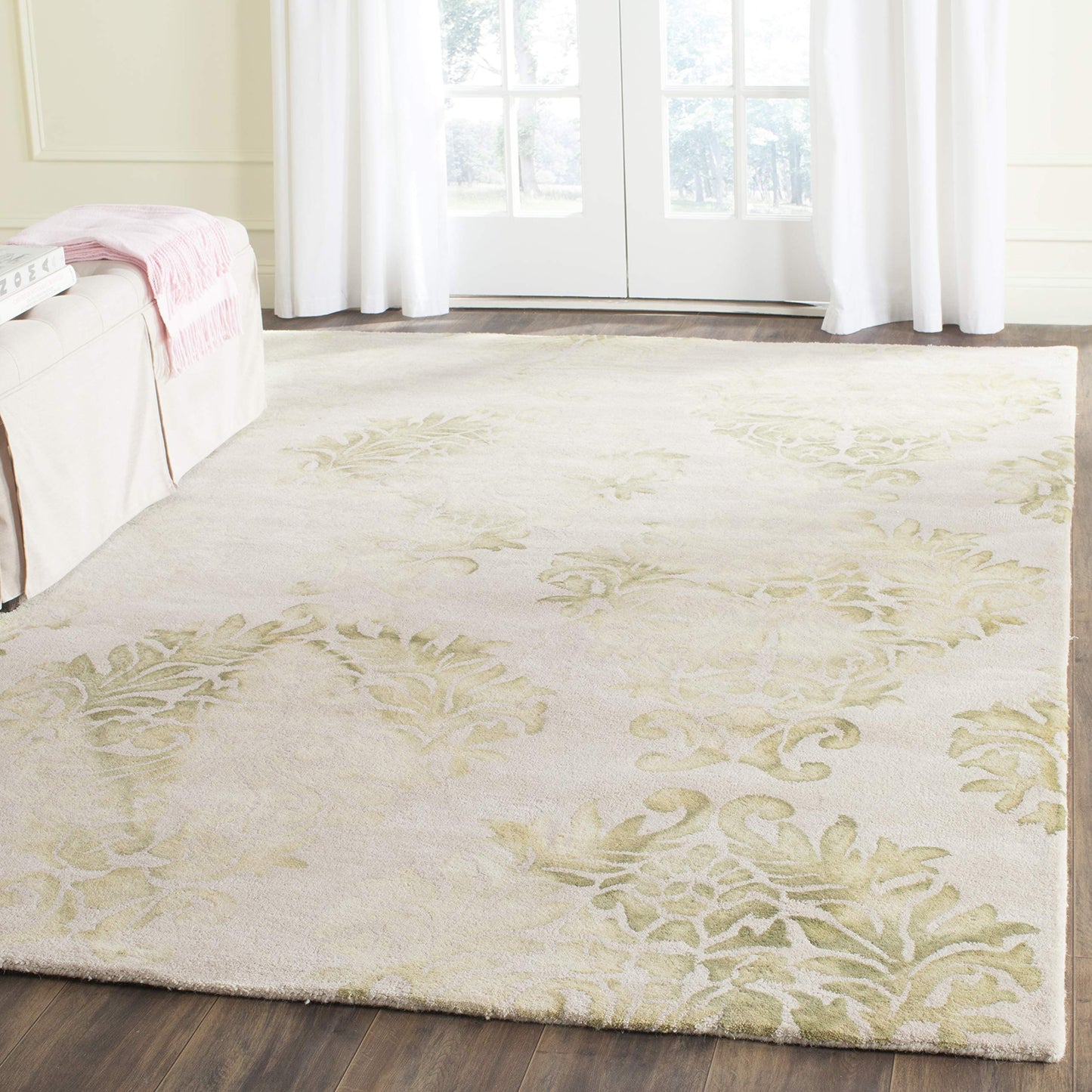SAFAVIEH Dip Dye Collection 8' x 10' Beige / Green DDY516B Handmade Damask Premium Wool Area Rug