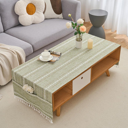 2060 Inches Rectangular Coffee Table Covers for Living Room Striped Embroidered Tablecloth Linen Coffee Table Cloth