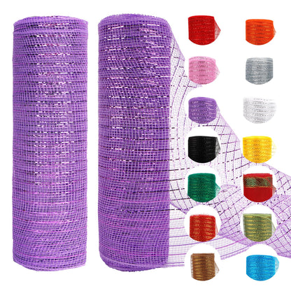 2 Rolls Purple Deco Mesh Ribbon for Wreath Making Supplies, Halloween Decor 10inch x 30 feet Each Roll Metallic Foil for Fall Wreaths Christmas Tree Ribbon Home Party Decor