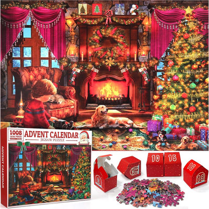 Advent Calendar 2025 Christmas Jigsaw Puzzles, Christmas Surprise Countdown Calendars for Adult and Kids, 24 Parts 1008 Pieces Holiday Puzzle Gifts Decorations with Puzzle Saver