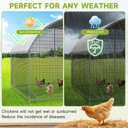 LEVELEVE Large Walk-in Chicken Coop with Chicken Run, Galvanized Poultry Enclosure with Waterproof Anti-UV Cover and Security Lock, Ideal for Rabbit, Duck, Backyard and Farm Yard，13.1'x 9.8'x 6.6'
