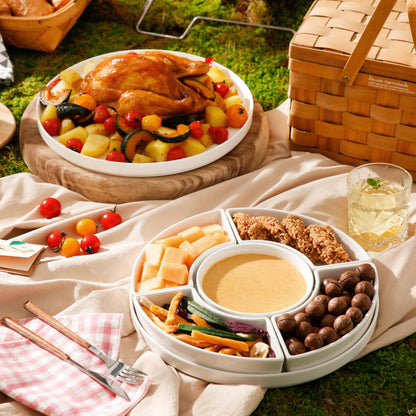 MALACASA Porcelain Divided Serving Dishes, Appetizers Tray, Serving Tray for Party - Perfect for Chips and Dip, Fruit, Veggies, Candy and Snacks, Divided Serving Platter, Relish Tray, White