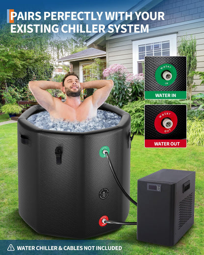 XXL Ice Bath Tub for Athletes, Compatible with Water Chillers, 186-Gallon Inflatable Cold Plunge Tub with Insulated Lid, Portable for Outdoor & Indoor Recovery (Black, 186Gallon)