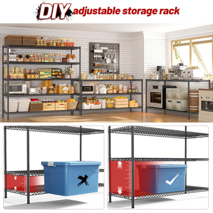 REIBII 55.5" W Storage Shelves 3200LBS Wire Shelving Unit 5 Tier Metal Shelving Garage Shelving 2PCS Heavy Duty Metal Shelves for Storage Rack Commercial Adjustable Pantry Shelf