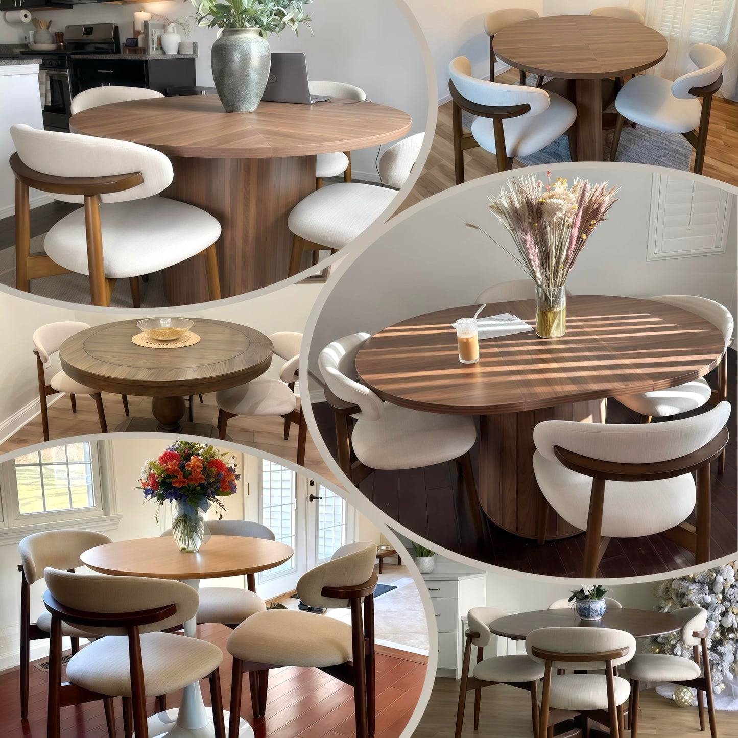 COLAMY Wooden Dining Chairs Set of 6, Modern Upholstered Fabric Dining Room Chair, Farmhouse Kitchen Side Chairs with Foot Pegs, Beige