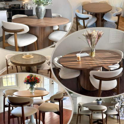 COLAMY Wooden Dining Chairs Set of 4, Modern Fabric Upholstered Kitchen Side Chairs, Farmhouse Dining Room Chair with Foot Pegs, Beige