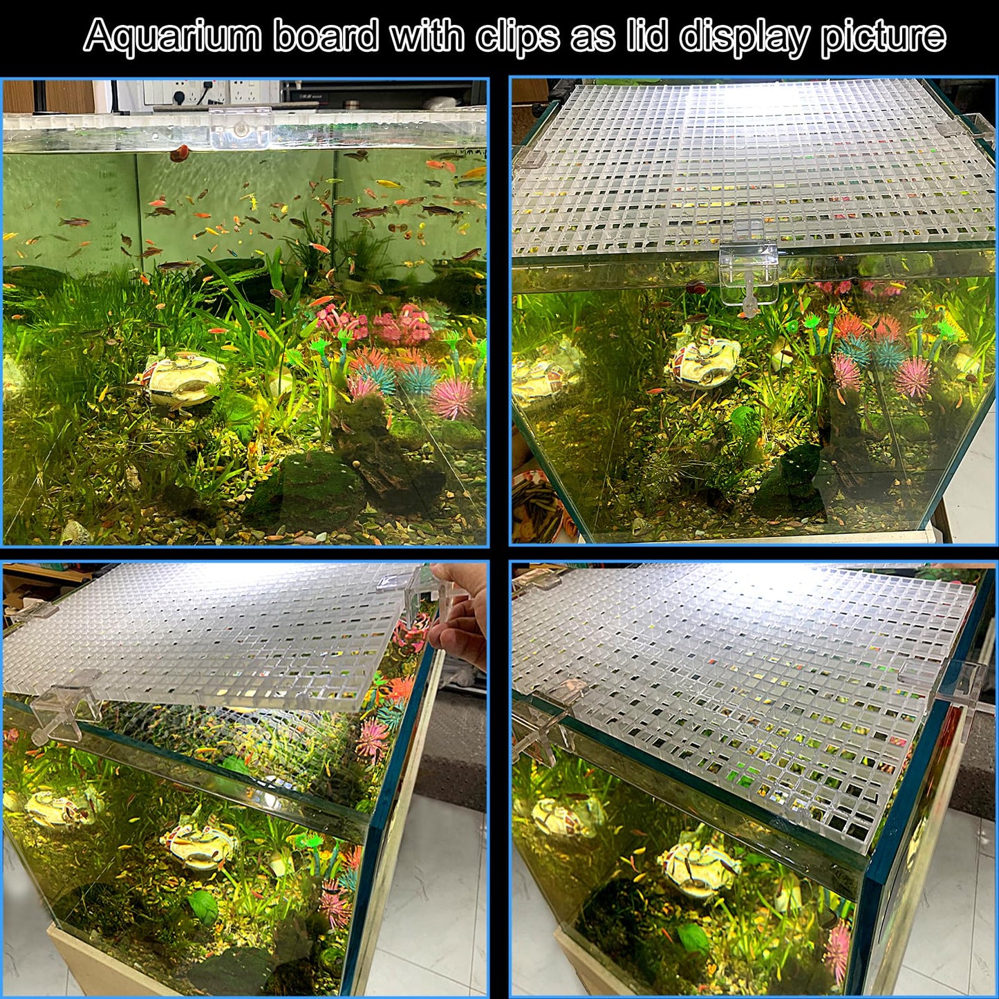 Weramics 4 Aquarium lid Hood Fish Tank top Cover Terrarium lid Plastic Grid Panel Egg Crate Grate 6 Aquarium Glass Cover Board Clip