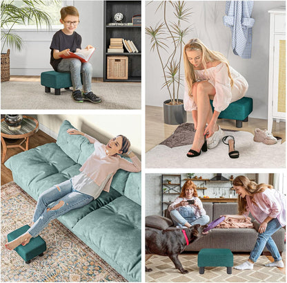 HOMCOM Ottoman Foot Rest, Small Foot Stool with Linen Fabric Upholstery and Plastic Legs, Cube Ottoman for Living Room