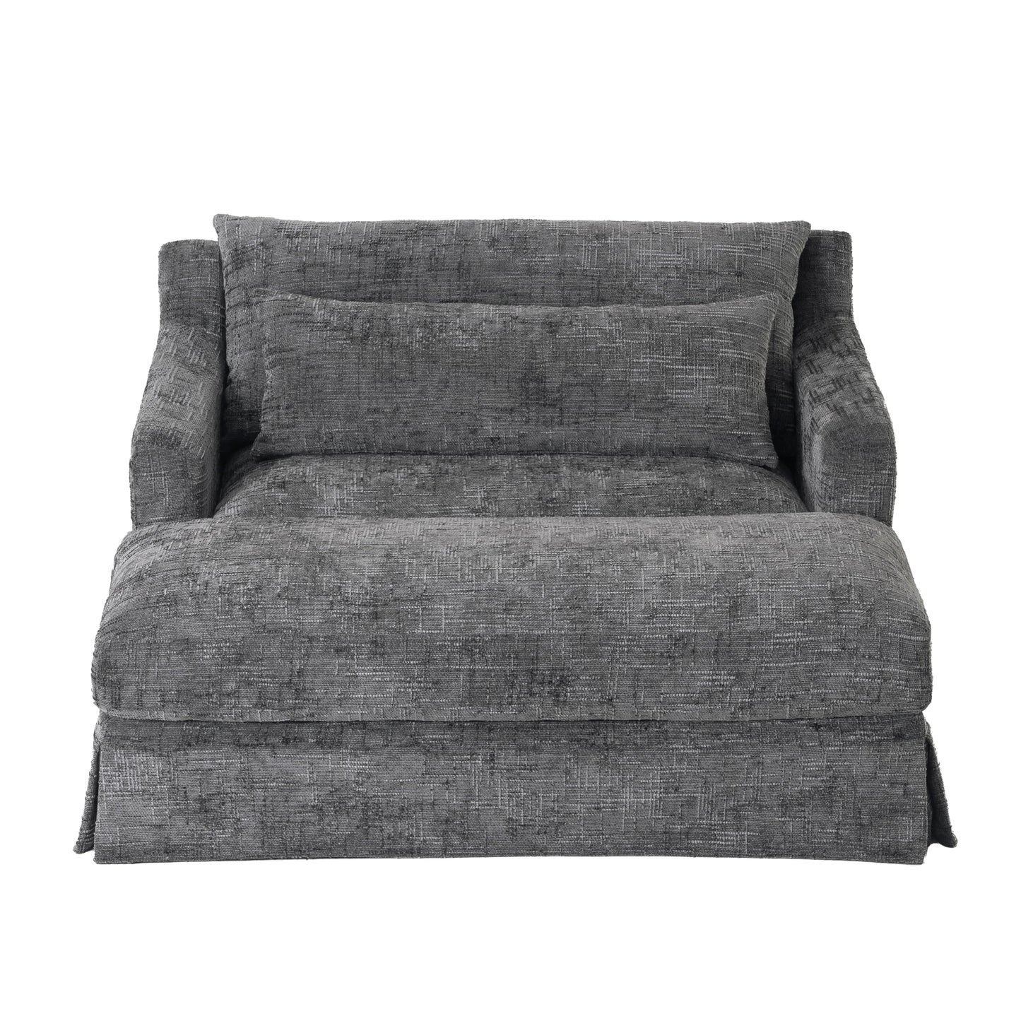 Merax Modern Indoor Chaise Lounge with Pillows, Oversized Chenille Upholstered Sleeper Sofa Bed with Armrests for Living Room, Apartment, Grey