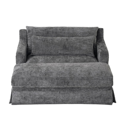 Merax Modern Indoor Chaise Lounge with Pillows, Oversized Chenille Upholstered Sleeper Sofa Bed with Armrests for Living Room, Apartment, Grey