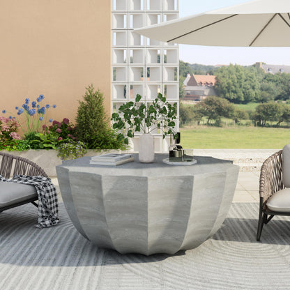 GDFStudio 35.43" Modern Indoor Outdoor Coffee Table, Waterproof Cement Round Table, MgO Concrete Circle Side Table, Creative Small Table for Patio Backyard Living Room, Fully Assembled, Marble+White