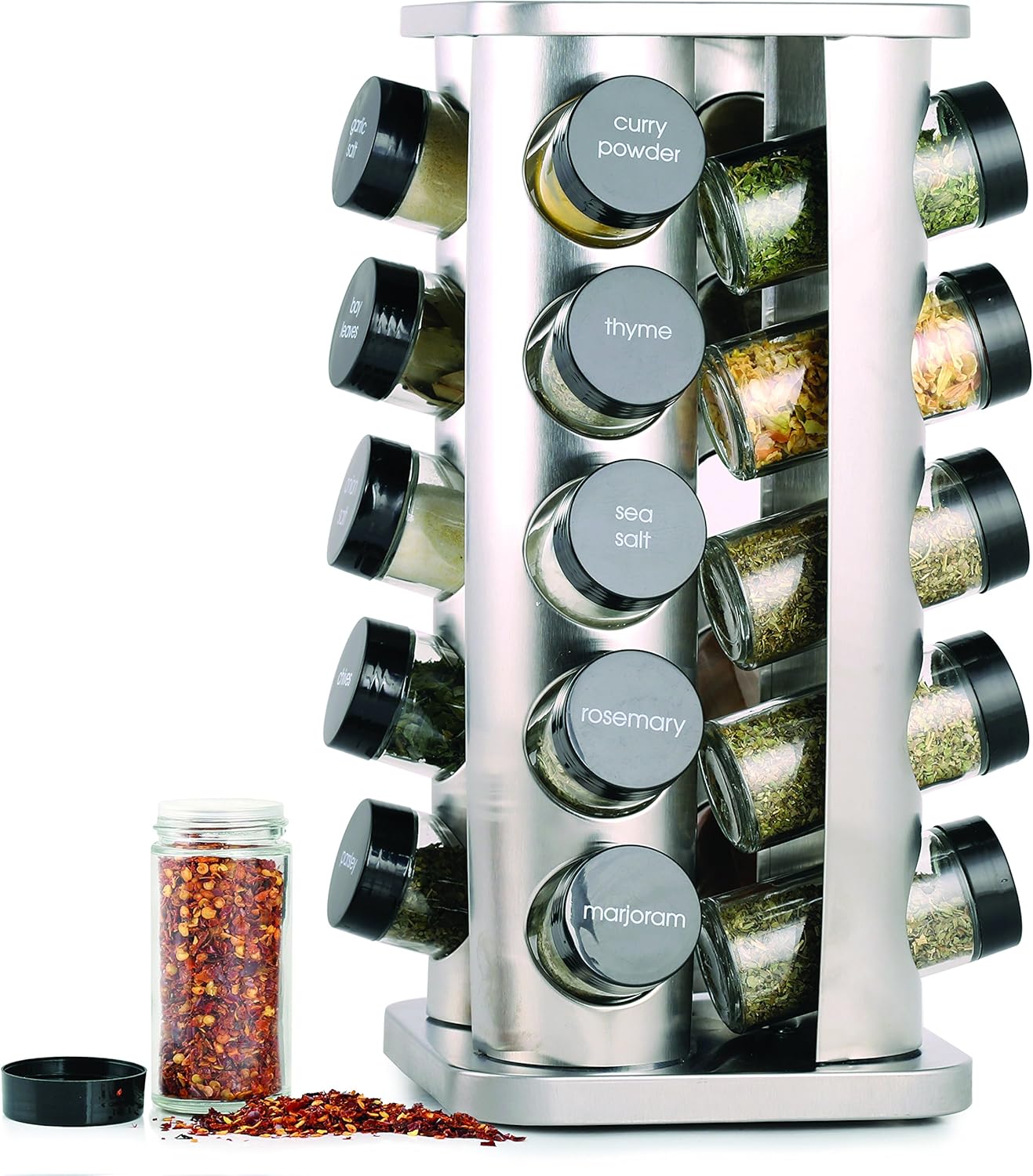 20 5-Year Countertop 3 oz Orii Jar Rotating Spice Rack with Spices Included & Free Spice Refill Program Stainless Steel