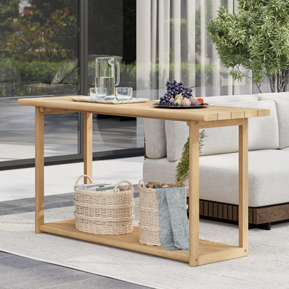 Christopher Knight Home Joei Indoor/Outdoor 2-Tier Console Table, Narrow Console Table for Entryway, Farmhouse Solid Wood Buffet Table with Bottom Shelf, Light Teak