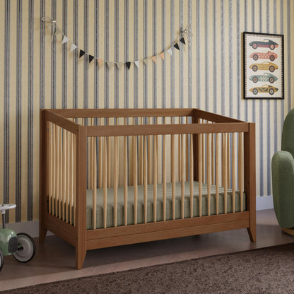 Babyletto Sprout 4-in-1 Convertible Crib with Toddler Bed Conversion Kit in Chestnut and Natural, Greenguard Gold Certified