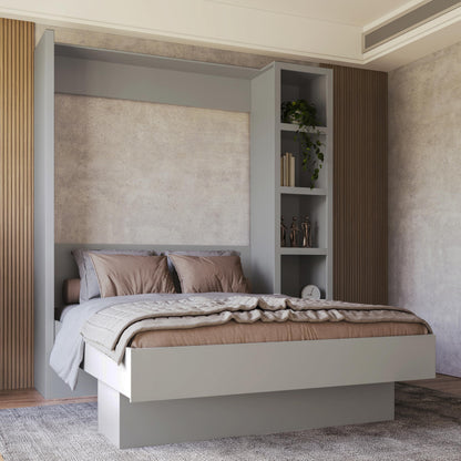 Oakland Living Easy-Lift Queen Murphy Wall Bed in Grey with Bookshelf