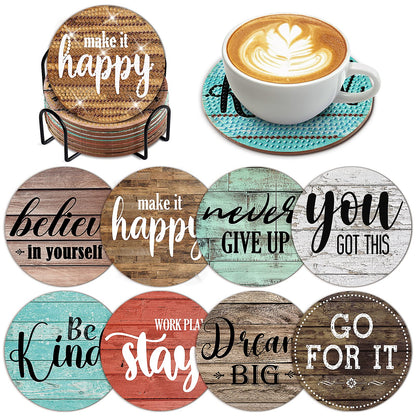 clothmile 8 PCS Diamond Art Coasters Inspirational Painting Kits with Holder DIY Farmhouse Rustic for Beginners, Adults, Kids, Crafts Supplies