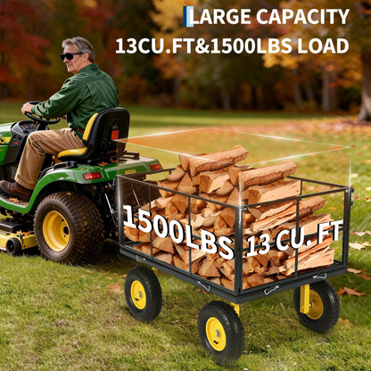 Heavy Duty 1500 Lbs Capacity Mesh Steel Garden Cart Folding Utility Wagon with Removable Sides and Wheels for Transporting Gardening Soil Tools and Plants