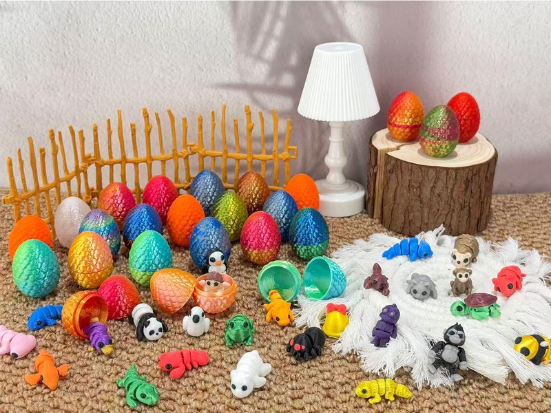 24 Pcs 3D Printed Easter Eggs with 24pcs Random Mini Animal Inside,Home Office Decor Executive Desk,Christmas, Easter, and Birthday Gifts