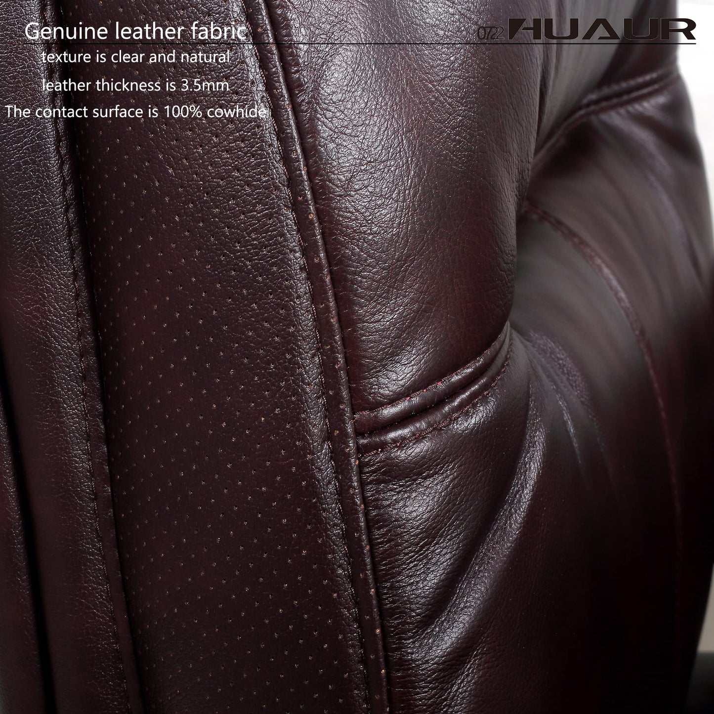 HUAUR Genuine Leather Modern Executive Chair High-Back Support 90 to 150 Degrees Tilt and Upholstered Home Desk Chair with Base 360LB Capacity Swivel Computer Office Chair (Brown)
