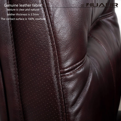 HUAUR Genuine Leather Modern Executive Chair High-Back Support 90 to 150 Degrees Tilt and Upholstered Home Desk Chair with Base 360LB Capacity Swivel Computer Office Chair (Brown)