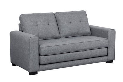 Container Furniture Direct Linen 58" Wide Linen Square Arm Fold Out Loveseat Sofa Bed, Light Grey