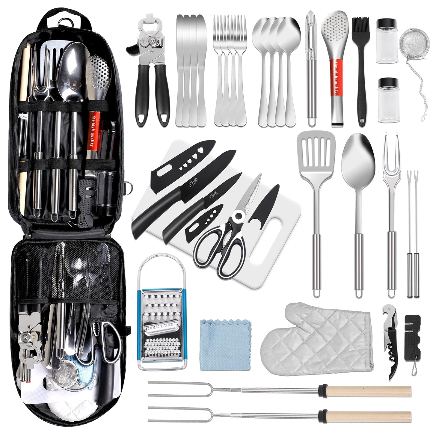 35-Piece Camping Kitchen Utensil Set – Portable Outdoor Cooking Utensils for Camping, RV, Backpacking & BBQ | Complete Camp Kitchen Gear Set with Carry Bag, Grilling Tools & Cooking Accessories