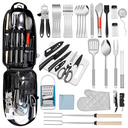 35-Piece Camping Kitchen Utensil Set – Portable Outdoor Cooking Utensils for Camping, RV, Backpacking & BBQ | Complete Camp Kitchen Gear Set with Carry Bag, Grilling Tools & Cooking Accessories