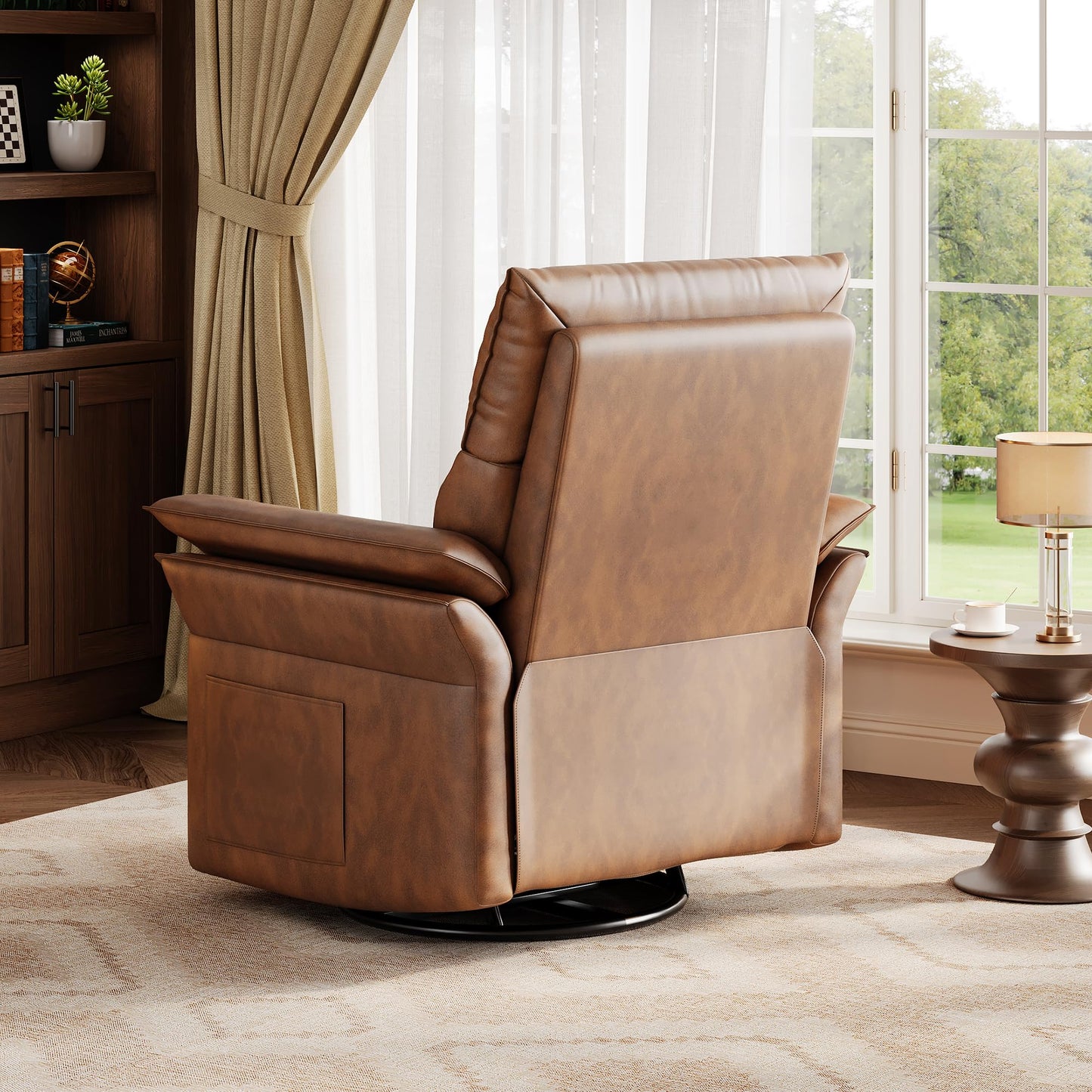 GAOMON Swivel Rocking Recliner Chair, Manual Leather Recliner Glider with Lumbar Support & Padded Armrest, Comfortable Rocker Nursery Single Sofa for Living Room and Bedroom (Walnut)