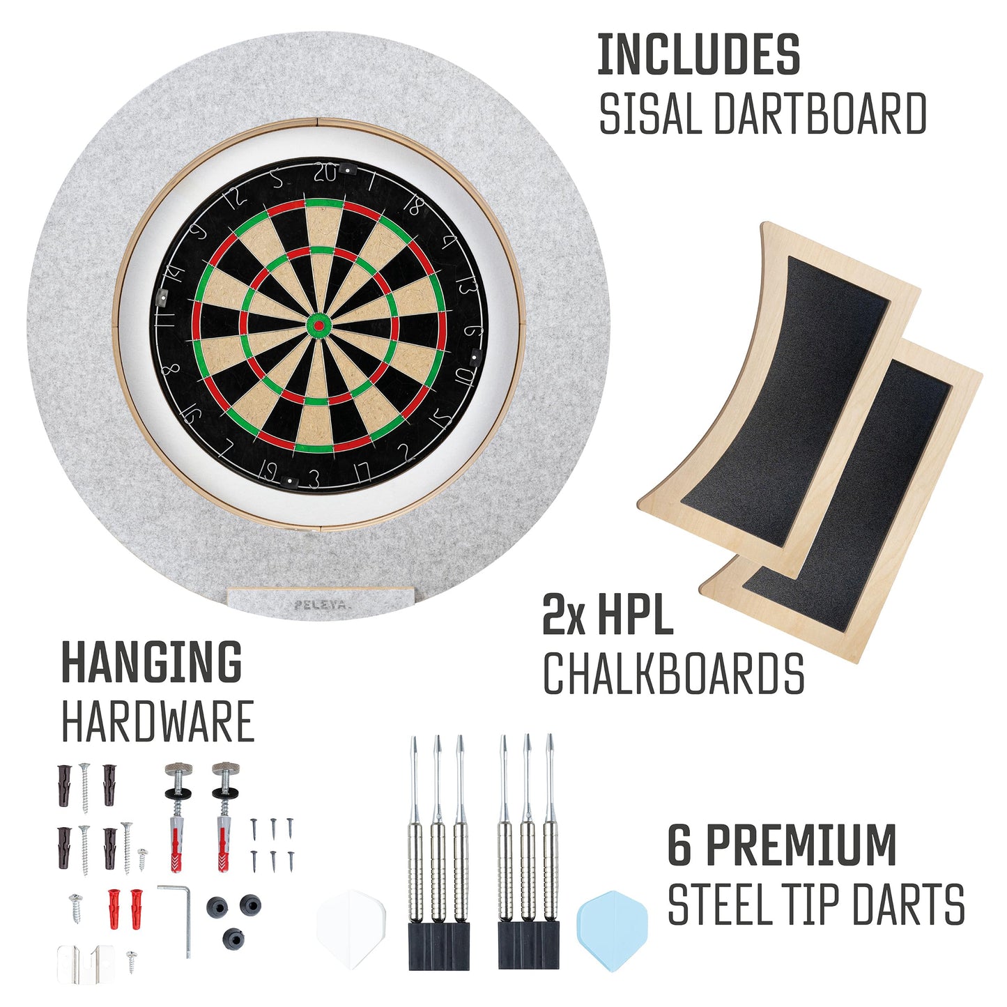 Dart Board Cabinet Set with LED Light; Bristle Dartboard, Built in LED Light, Darts and Chalkboards