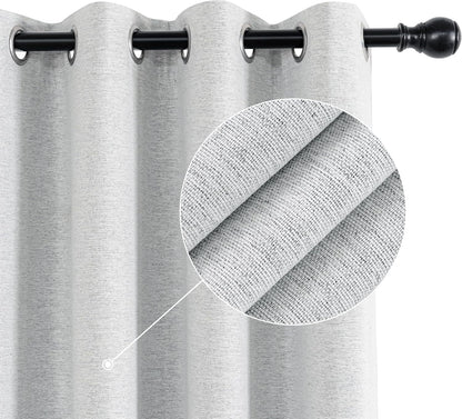 Windows,Grommet 2 52" 54" Jubilantex Light Grey Linen Full Blackout Curtains for Bedroom Burlap Style Light Blocking