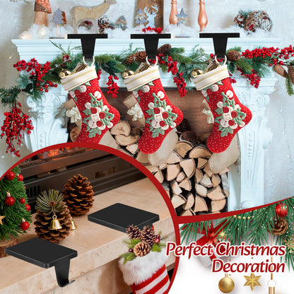 Palonu 4 Pcs Black Christmas Stocking Holders, Heavy Duty Mantle Hangers Cast Iron Hanging Hooks with Non-Slip Pad,Christmas Ornaments Xmas Holiday Decoration Shelf Window Fireplace Mantel Décor