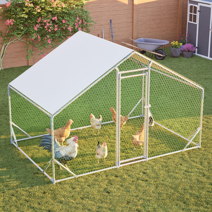 YOPTO Large Metal Chicken Coop,10x6.6x6.56ft Walk-in Chicken Run W/Waterproof & Anti-Ultraviolet Cover,Chicken Pen W/Lockable Door,Outdoor Poultry Cage for Hens,Ducks,Rabbits