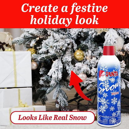 Christmas Santa Snow Spray, 2 Pack Artificial Snow for Holiday Decor, Fake Snow Effect for Christmas Tree, Wreaths, Windows, Winter Theme Indoor and Outdoor Decoration, 13 oz. Spray Bottles
