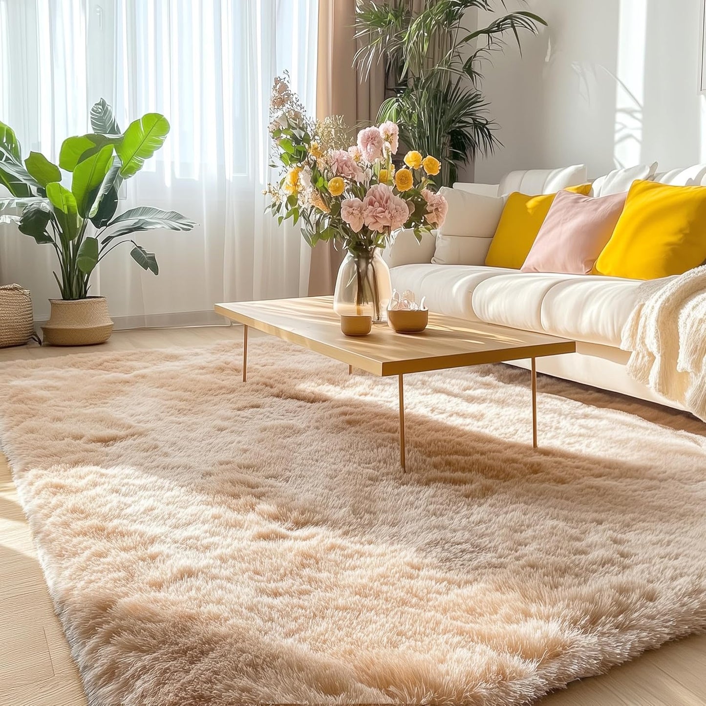 OLANLY Large Area Rug - Soft Fluffy Shaggy Indoor Carpet for Living Room & Bedroom | 5x9 Beige