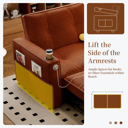KEIKI Convertible Sofa Bed, 3 in 1 Pull Out Couch, 73" Pull Out Sofa Bed with Side Pocket for Living Room, Bedroom, Small Space, Orange
