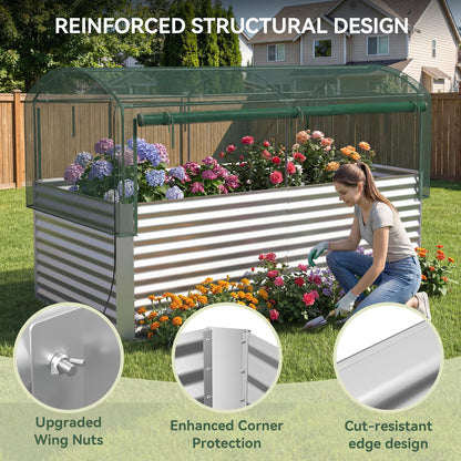 8x4x3 ft Tall Galvanized Raised Garden Bed with Self-Watering System, Elevated Planter Boxes Outdoor with Mesh Cover, Rectangular Deep Raised Beds for Gardening,Vegetables,Flower, Backyard, Patio