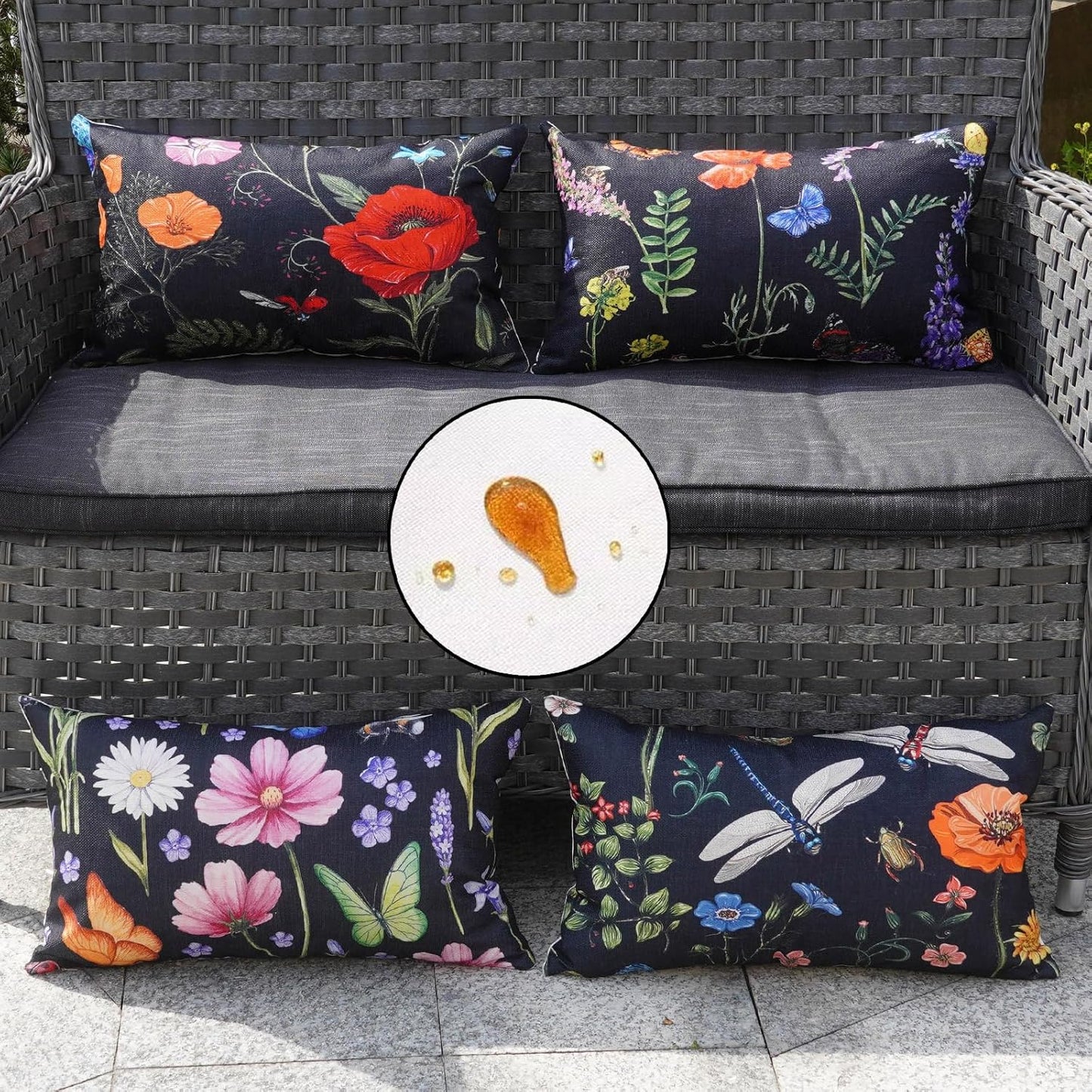 ONWAY Outdoor Waterproof Spring Summer Pillow Covers 12x20 Inch Set of 4, Floral Farmhouse Throw Pillows Decorative
