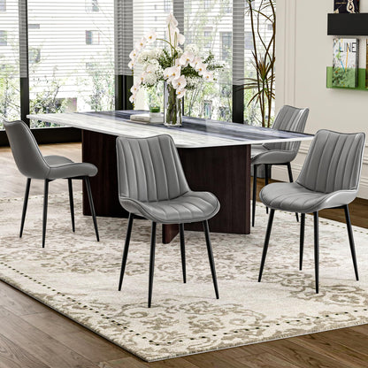 VECELO Dining Chairs Set of 6, Upholstered Kitchen Chairs with Comfortable Faux Leather Cushions and Neat Stitching, Mid-Century Modern, Easy Assembly, Grey